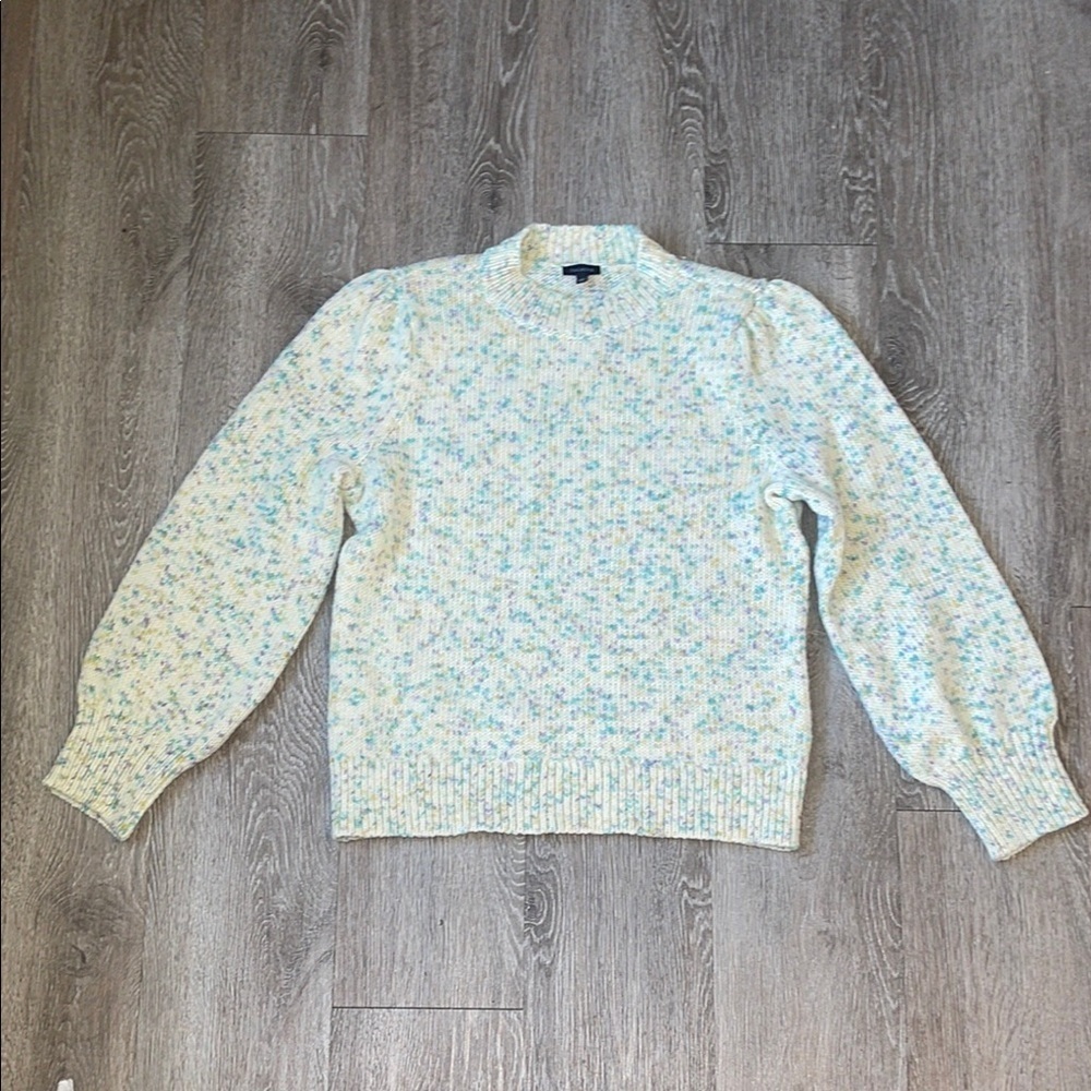 Talbots wool blend sweater confetti polka dots size medium crew neck cream